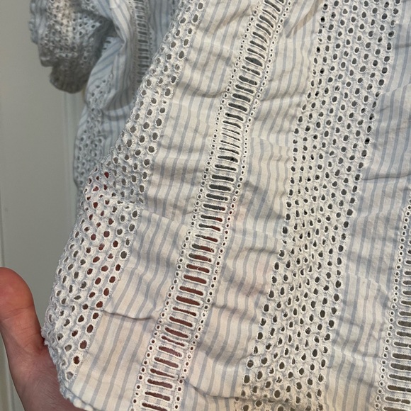 Organic John Patrick Pima Cotton Eyelet Blouse Blue Stripe - Picture 7 of 7